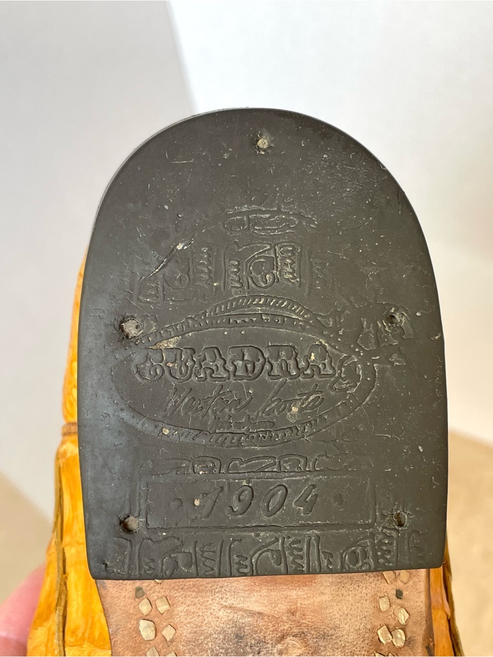 VTG Cuadra Caiman Leather Western Cowboy Boots Honey Hornback J Snip Toe Mens 9 - Picture 9 of 16